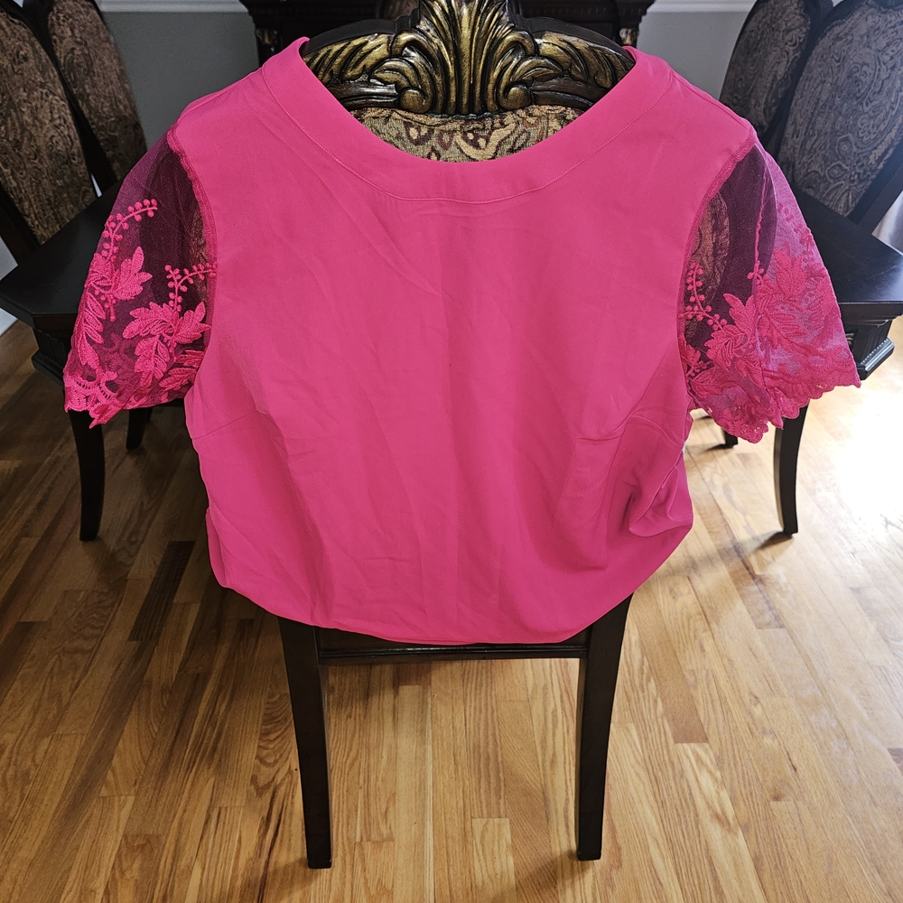 SHEIN Vibrant Pink Lace Sleeve Blouse